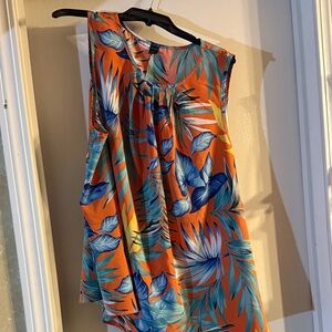 Vibrant Orange Leaf Print Blouse
